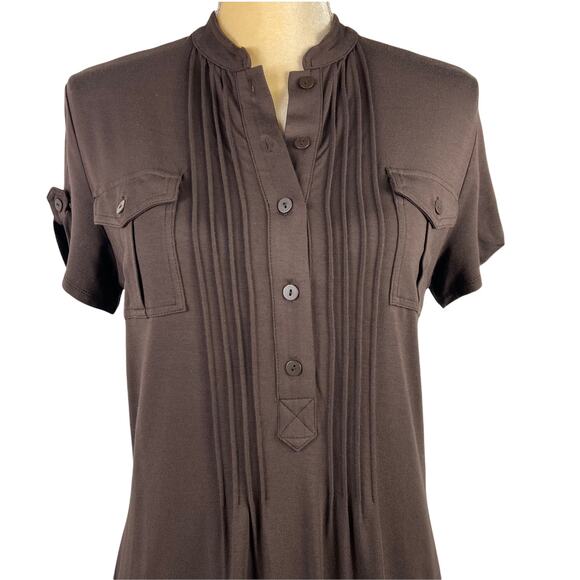 Talbots Brown Short Sleeves Front Button Tee Dress Size 6P - Picture 2 of 8